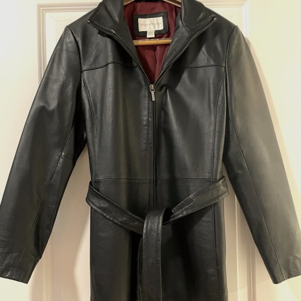Black Leather Belted-Coat